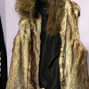 Faux Fur Vest with Brown and Black Accents
